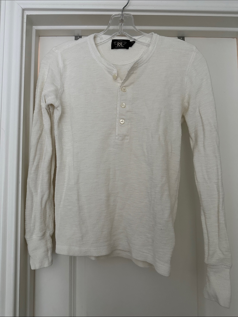 Ralph Lauren Double RL Cream Waffle Thermal Henley Long Sleeve